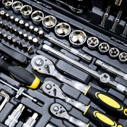 Close up photo of an engineers toolkit
